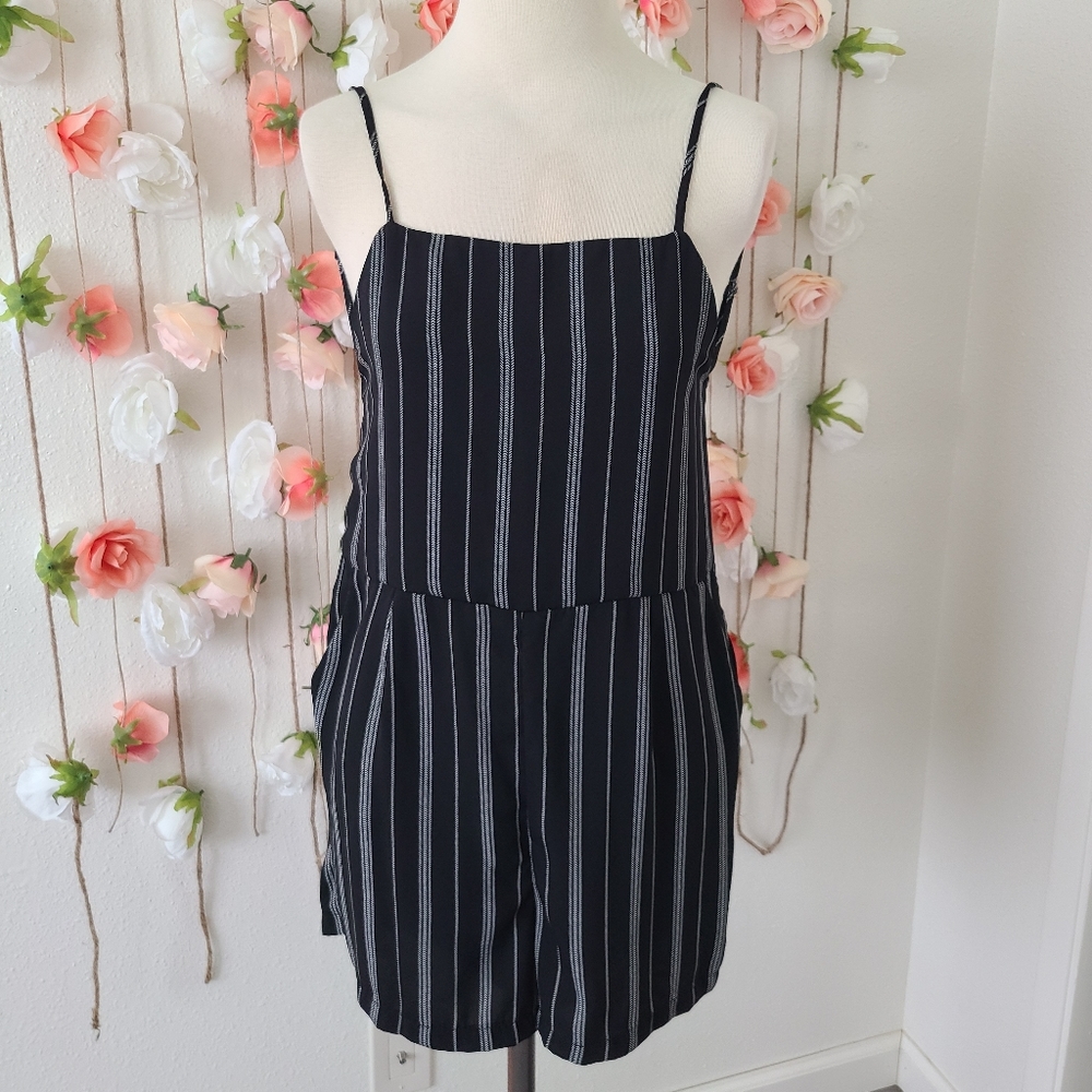 Navy blue stripe romper